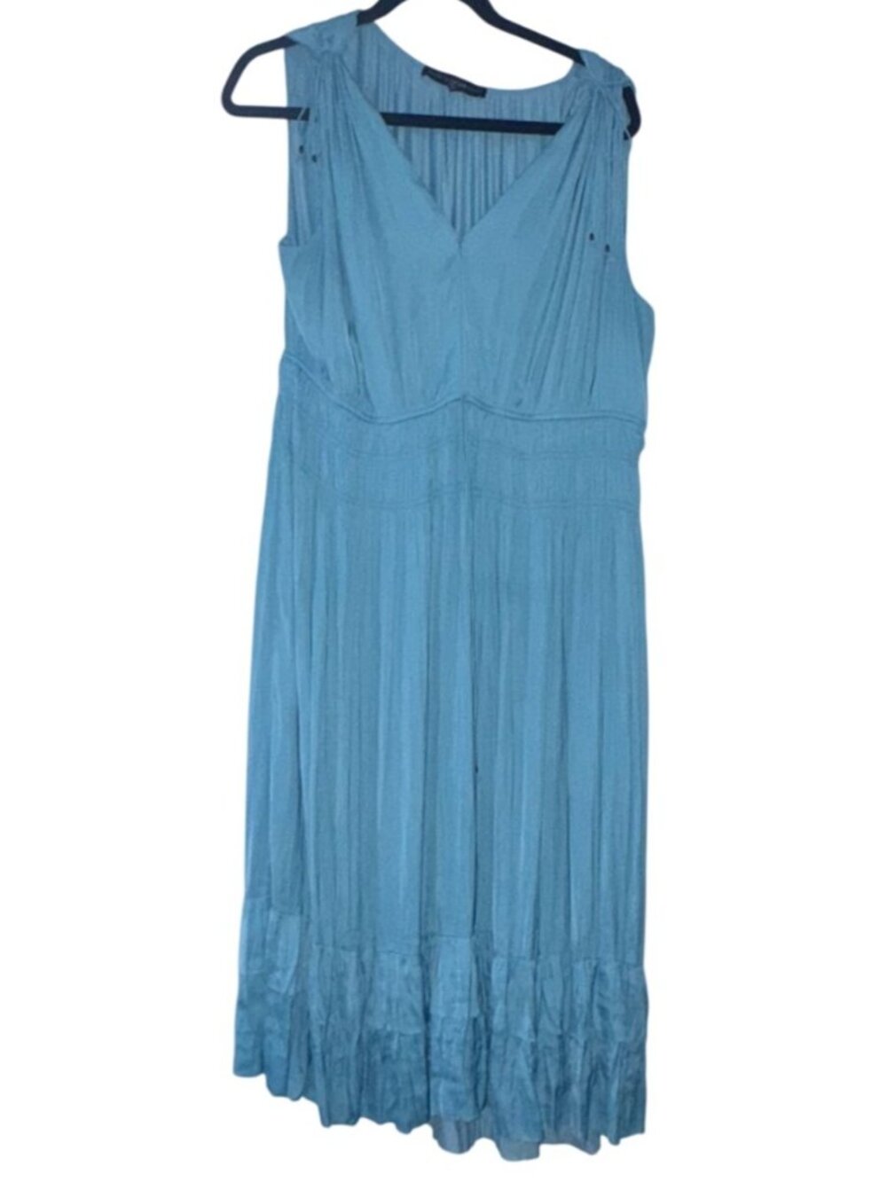 White House Black Market Womens Blue Pleated Midi Dress XL Sleeveless Lightweigh